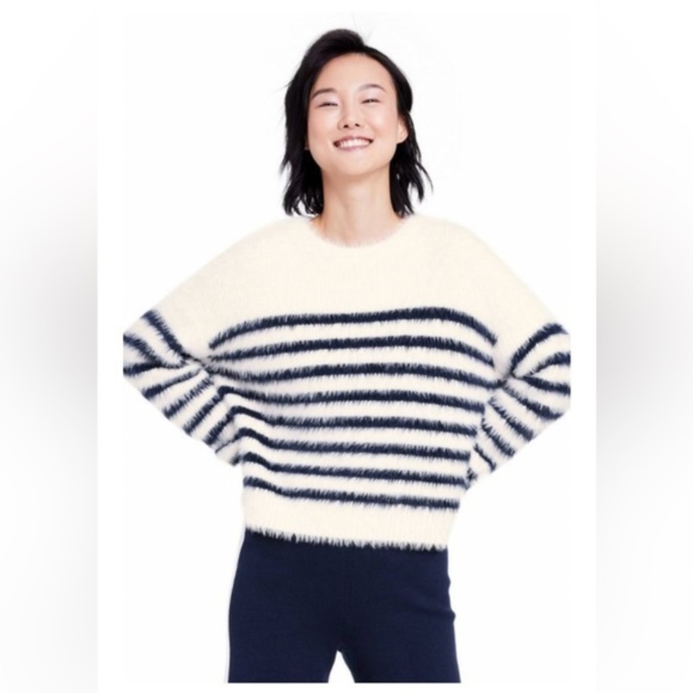 La Ligne x Target Navy & Cream Striped Fuzzy Sweater Small